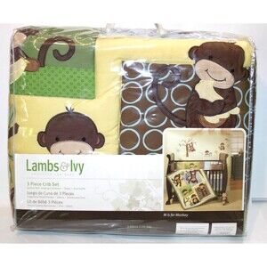 Lambs & Ivy Monkey 3 Piece M is for Monkey Neutral Baby Crib Bedding Set Animals